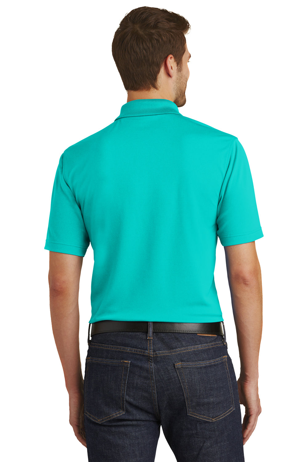 Port Authority K110 Mens Dry Zone Moisture Wicking Short Sleeve Polo Shirt Aquamarine Model Back