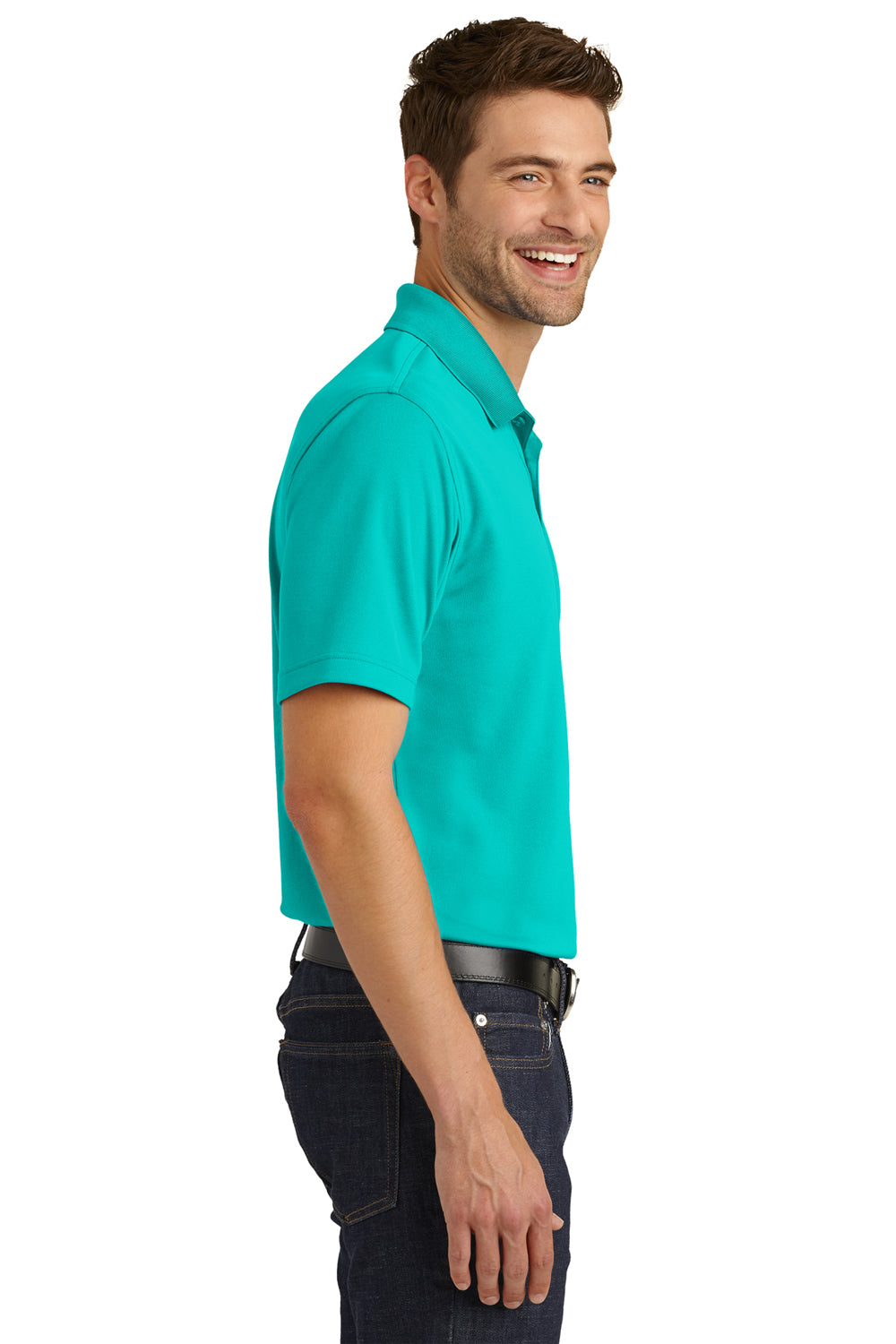 Port Authority K110 Mens Dry Zone Moisture Wicking Short Sleeve Polo Shirt Aquamarine Model Side