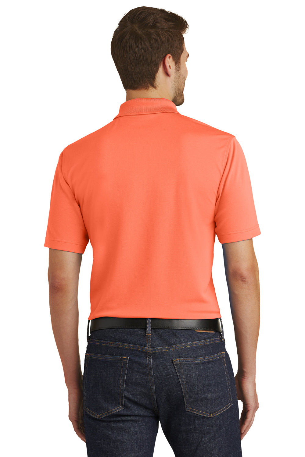 Port Authority K110 Mens Dry Zone Moisture Wicking Short Sleeve Polo Shirt Coral Splash Model Back