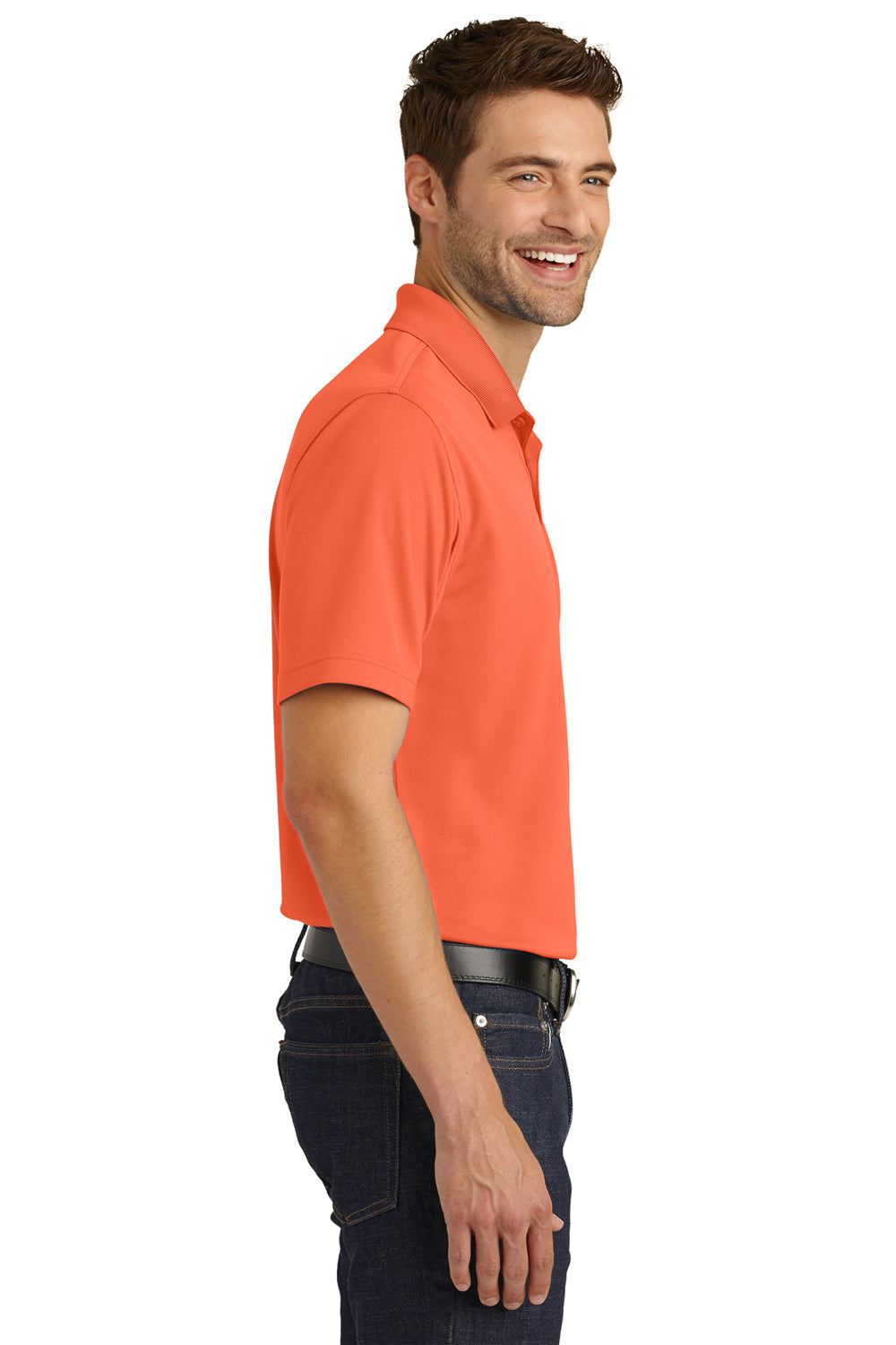 Port Authority K110 Mens Dry Zone Moisture Wicking Short Sleeve Polo Shirt Coral Splash Model Side