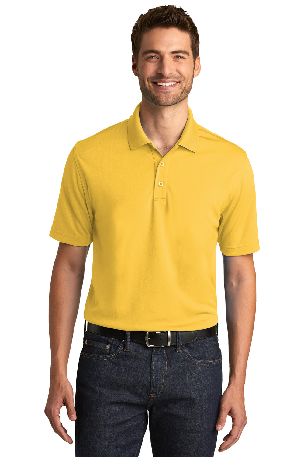 Port Authority K110 Mens Dry Zone Moisture Wicking Short Sleeve Polo Shirt Sunburst Yellow Model Front