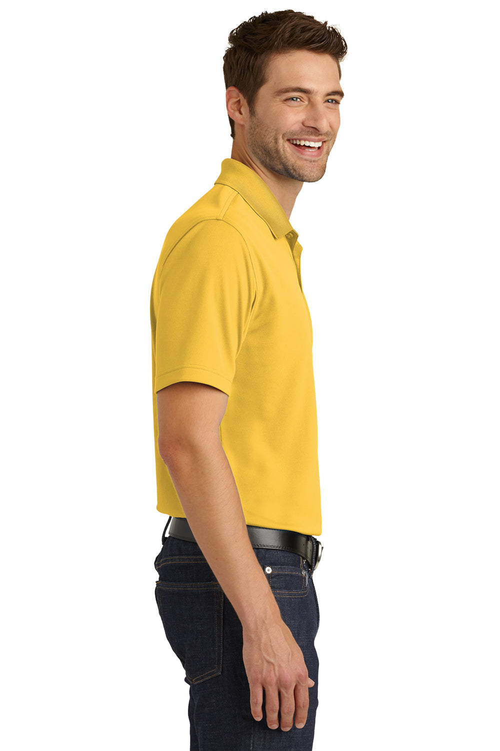 Port Authority K110 Mens Dry Zone Moisture Wicking Short Sleeve Polo Shirt Sunburst Yellow Model Side