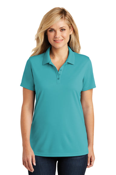 Port Authority LK110 Womens Dry Zone Moisture Wicking Short Sleeve Polo Shirt Aquamarine Model Front