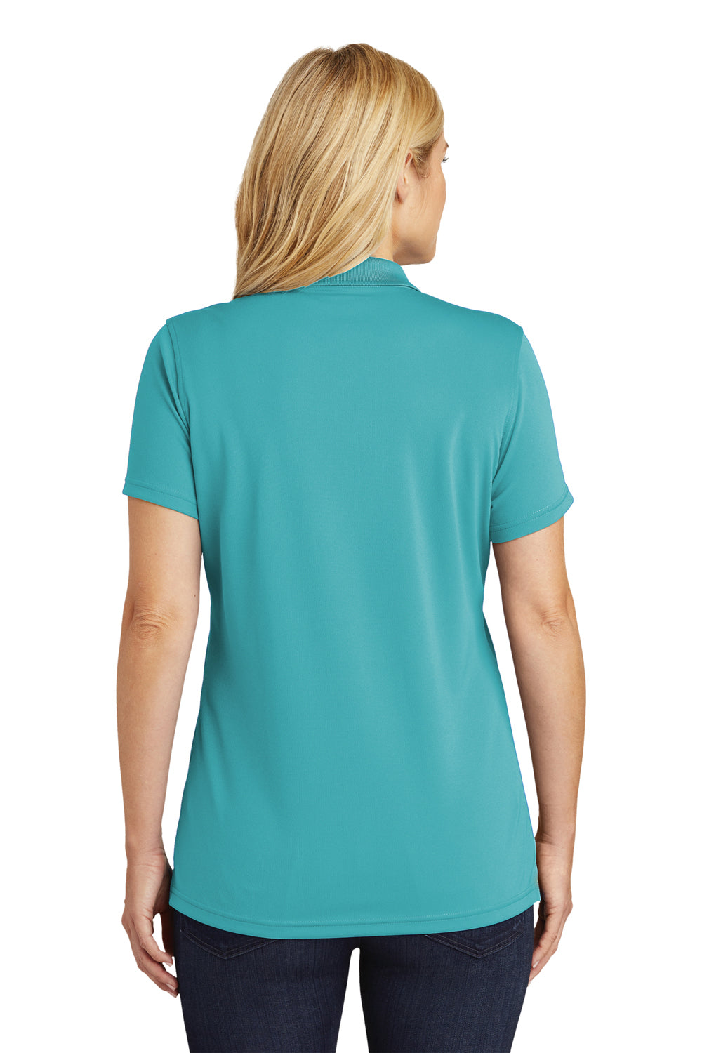 Port Authority LK110 Womens Dry Zone Moisture Wicking Short Sleeve Polo Shirt Aquamarine Model Back