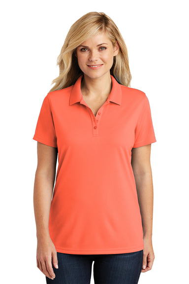 Port Authority LK110 Womens Dry Zone Moisture Wicking Short Sleeve Polo Shirt Coral Splash Model Front