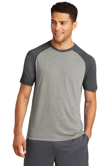 Sport-Tek ST400 Mens Moisture Wicking Short Sleeve Crewneck T-Shirt Heather Light Grey/Heather Dark Grey Model Front