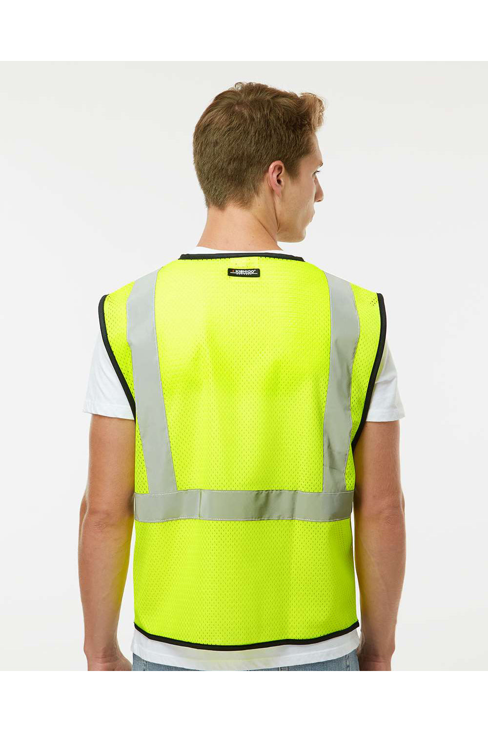 Kishigo 1571-1572 Mens Mesh Vest Lime Green Model Back