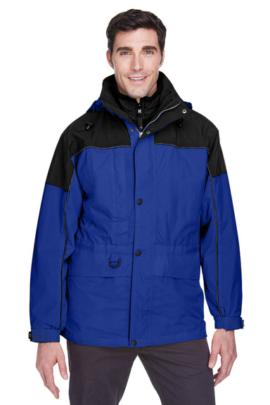 North End 88006 Mens 3-in-1 Water Resistant Full Zip Hooded Jacket Royal Cobalt Blue/Midnight Navy Blue Model Front