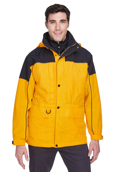 North End 88006 Mens 3-in-1 Water Resistant Full Zip Hooded Jacket Sunray Yellow/Black Model Front