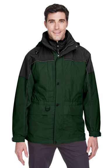 North End 88006 Mens 3-in-1 Water Resistant Full Zip Hooded Jacket Alpine Green/Black Model Front