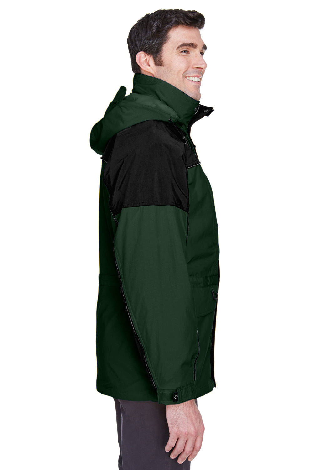 North End 88006 Mens 3-in-1 Water Resistant Full Zip Hooded Jacket Alpine Green/Black Model Side