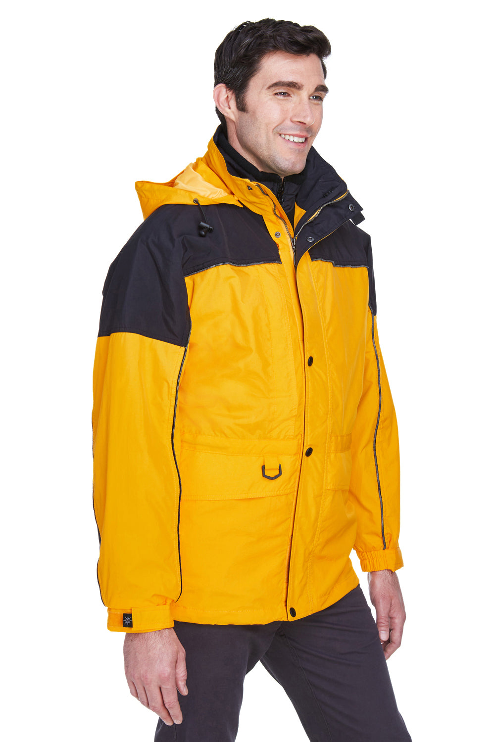 North End 88006 Mens 3-in-1 Water Resistant Full Zip Hooded Jacket Sunray Yellow/Black Model 3q