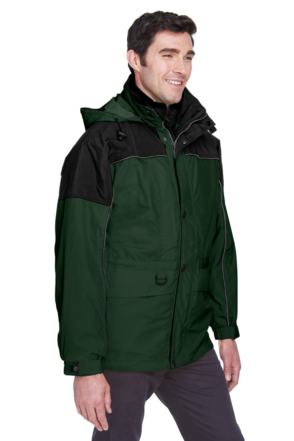 North End 88006 Mens 3-in-1 Water Resistant Full Zip Hooded Jacket Alpine Green/Black Model 3q