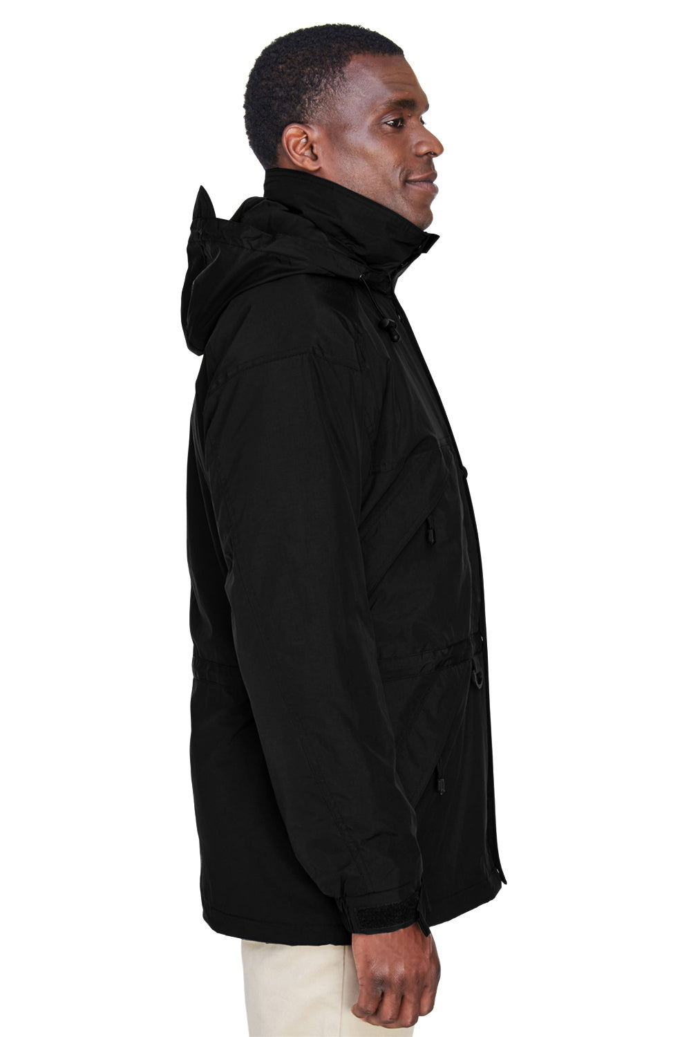 North End 88007 Mens 3-in-1 Water Resistant Full Zip Hooded Jacket Black Model Side