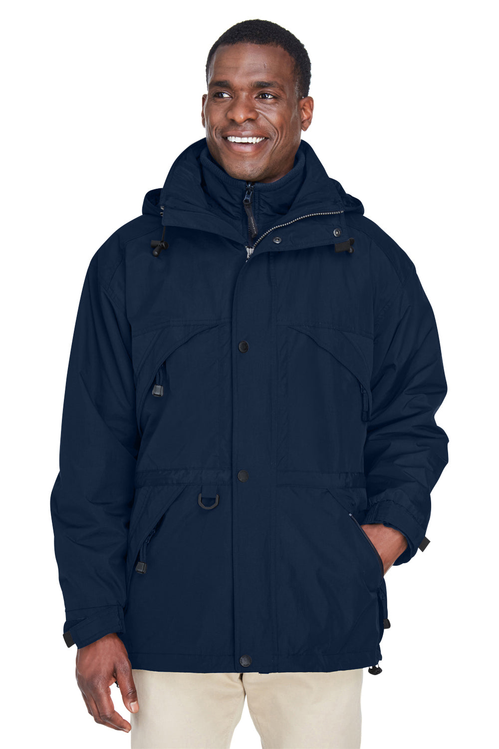 North End 88007 Mens 3-in-1 Water Resistant Full Zip Hooded Jacket Midnight Navy Blue Model Front