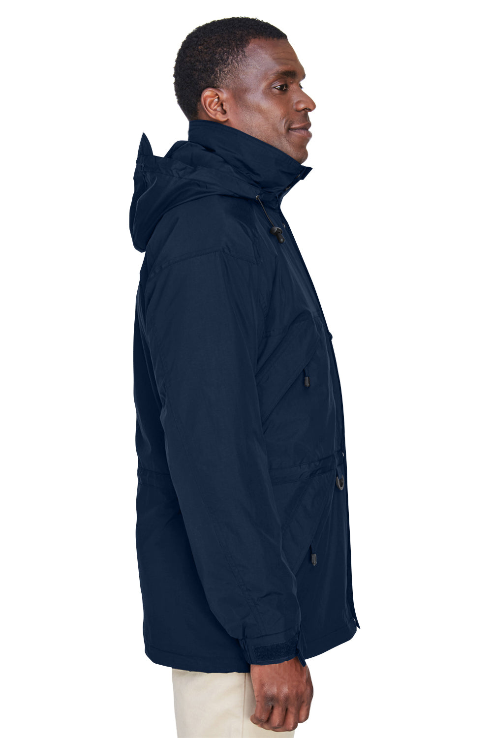 North End 88007 Mens 3-in-1 Water Resistant Full Zip Hooded Jacket Midnight Navy Blue Model Side