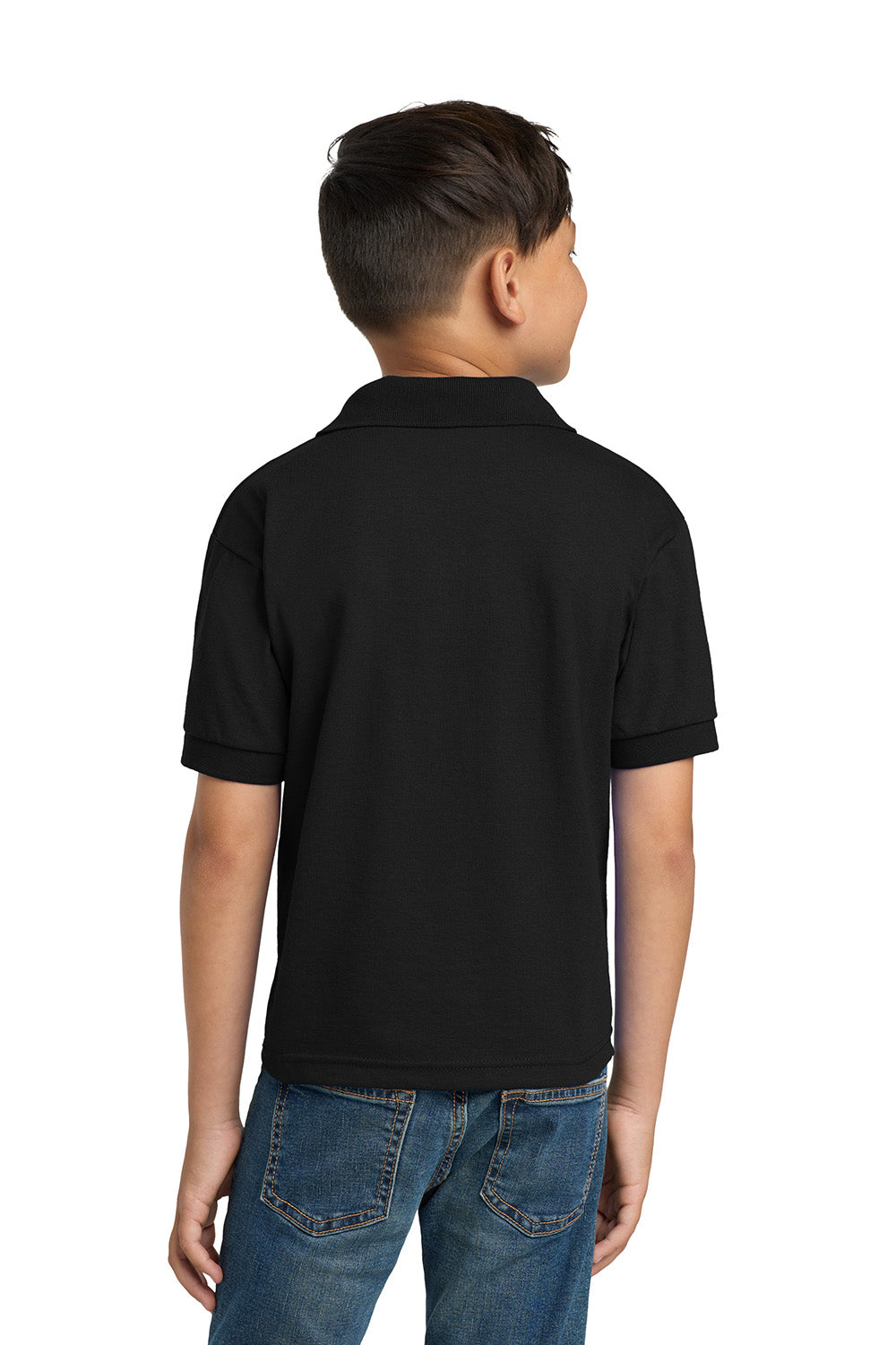 Gildan 8800B/G880B Youth DryBlend Moisture Wicking Short Sleeve Polo Shirt Black Model Back