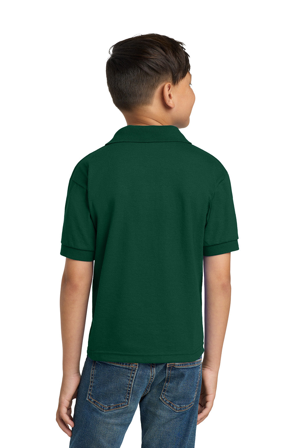 Gildan 8800B/G880B Youth DryBlend Moisture Wicking Short Sleeve Polo Shirt Forest Green Model Back