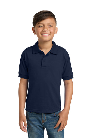 Gildan 8800B/G880B Youth DryBlend Moisture Wicking Short Sleeve Polo Shirt Navy Blue Model Front