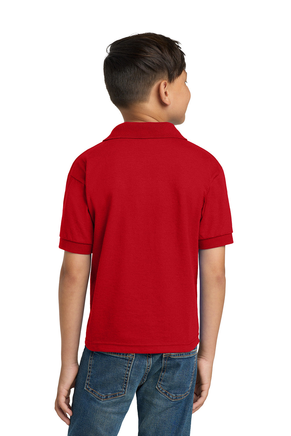 Gildan 8800B/G880B Youth DryBlend Moisture Wicking Short Sleeve Polo Shirt Red Model Back