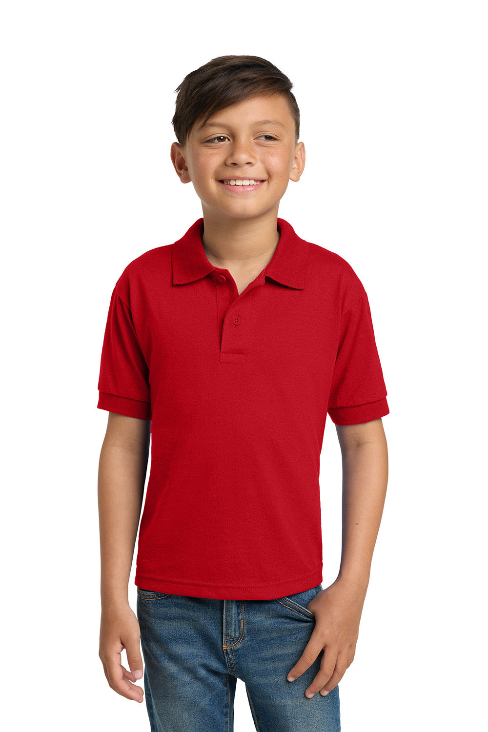 Gildan 8800B/G880B Youth DryBlend Moisture Wicking Short Sleeve Polo Shirt Red Model Front