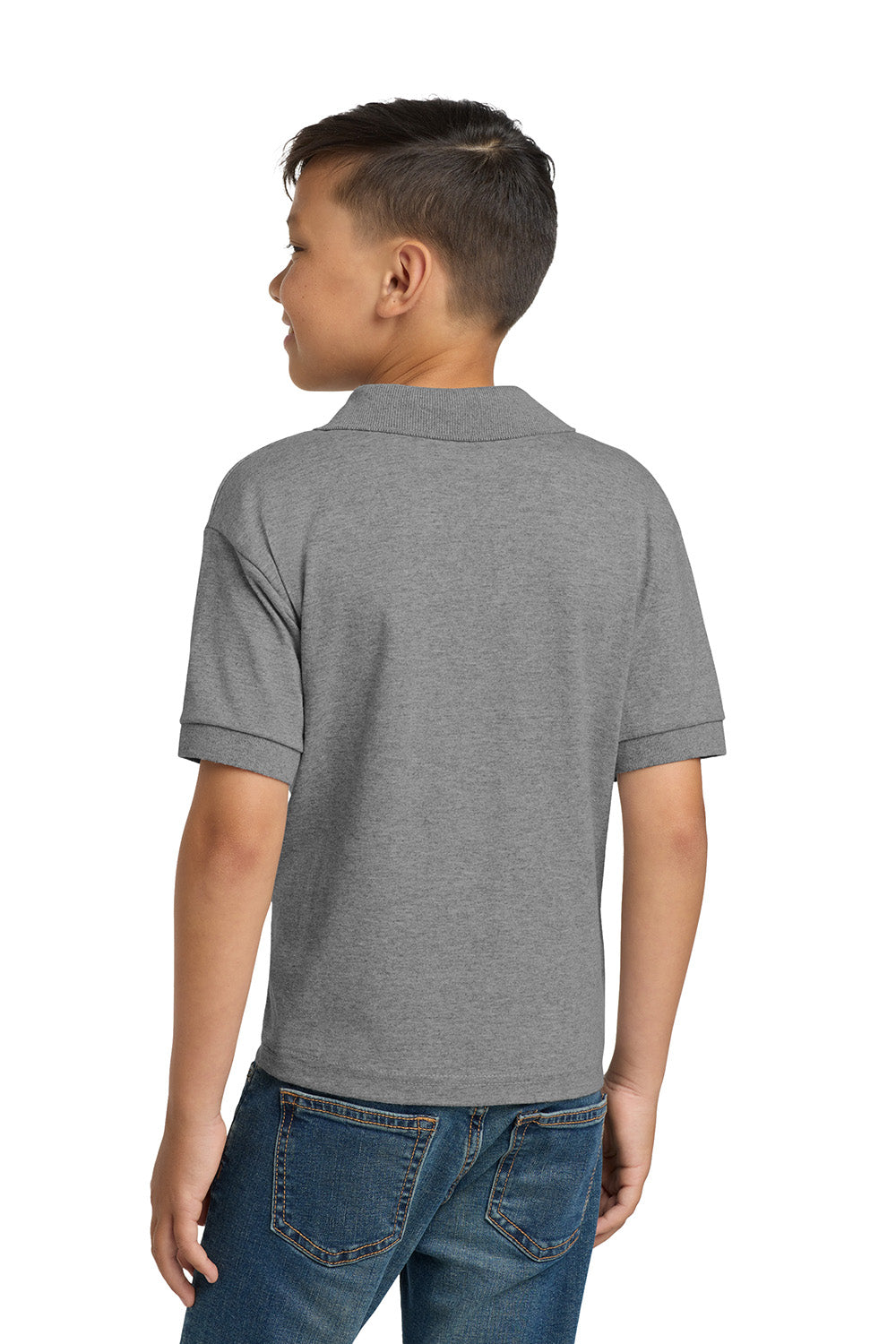 Gildan 8800B/G880B Youth DryBlend Moisture Wicking Short Sleeve Polo Shirt Sport Grey Model Back