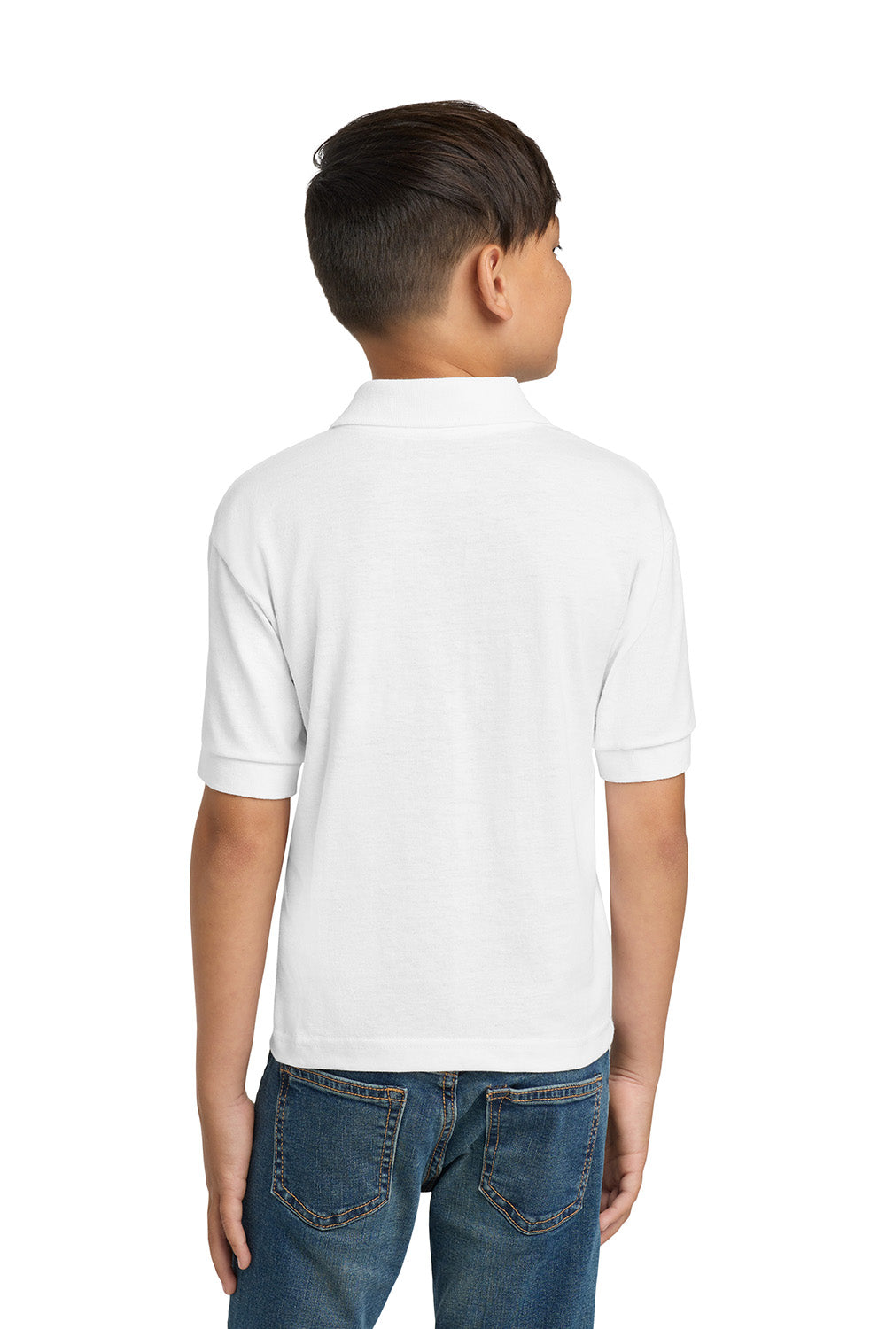 Gildan 8800B/G880B Youth DryBlend Moisture Wicking Short Sleeve Polo Shirt White Model Back