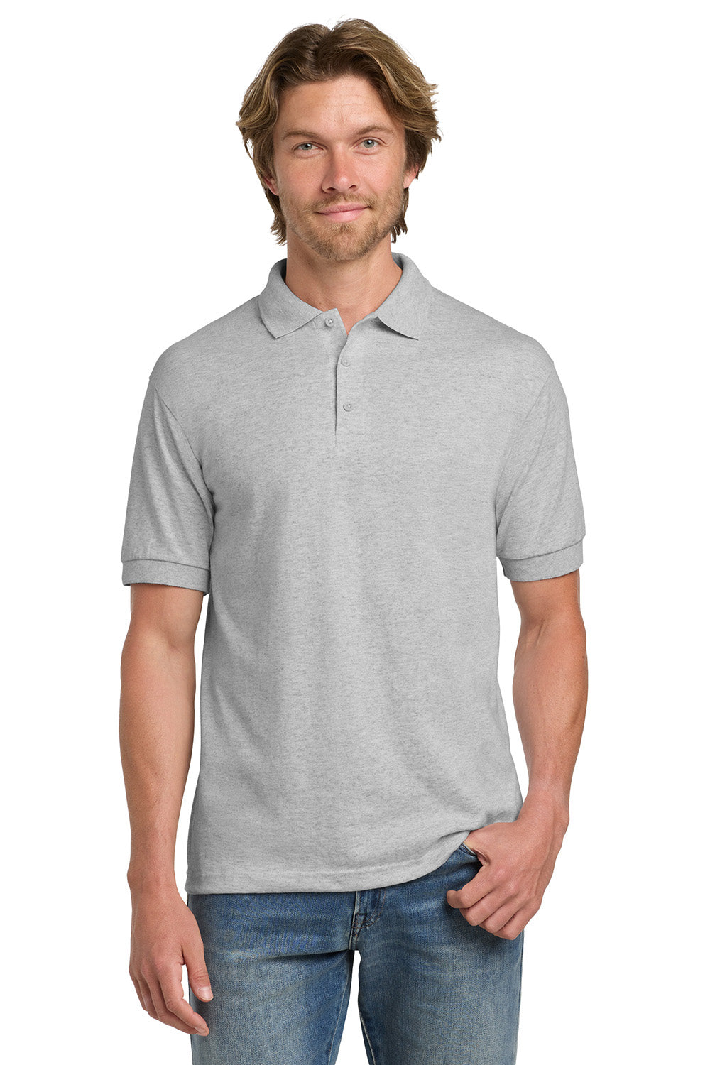 Gildan 8800/G880 Mens DryBlend Moisture Wicking Short Sleeve Polo Shirt Ash Grey Model Front