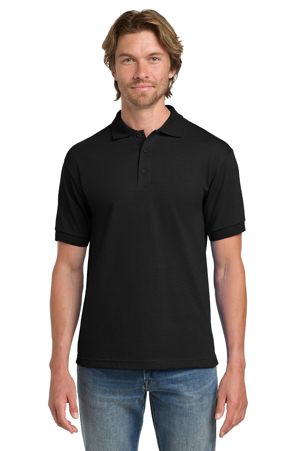 Gildan 8800/G880 Mens DryBlend Moisture Wicking Short Sleeve Polo Shirt Black Model Front