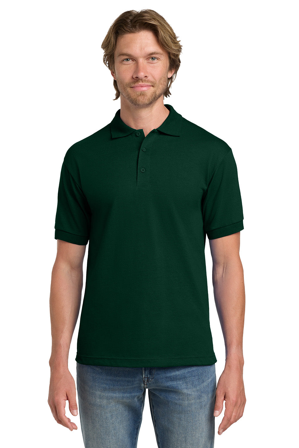 Gildan 8800/G880 Mens DryBlend Moisture Wicking Short Sleeve Polo Shirt Forest Green Model Front