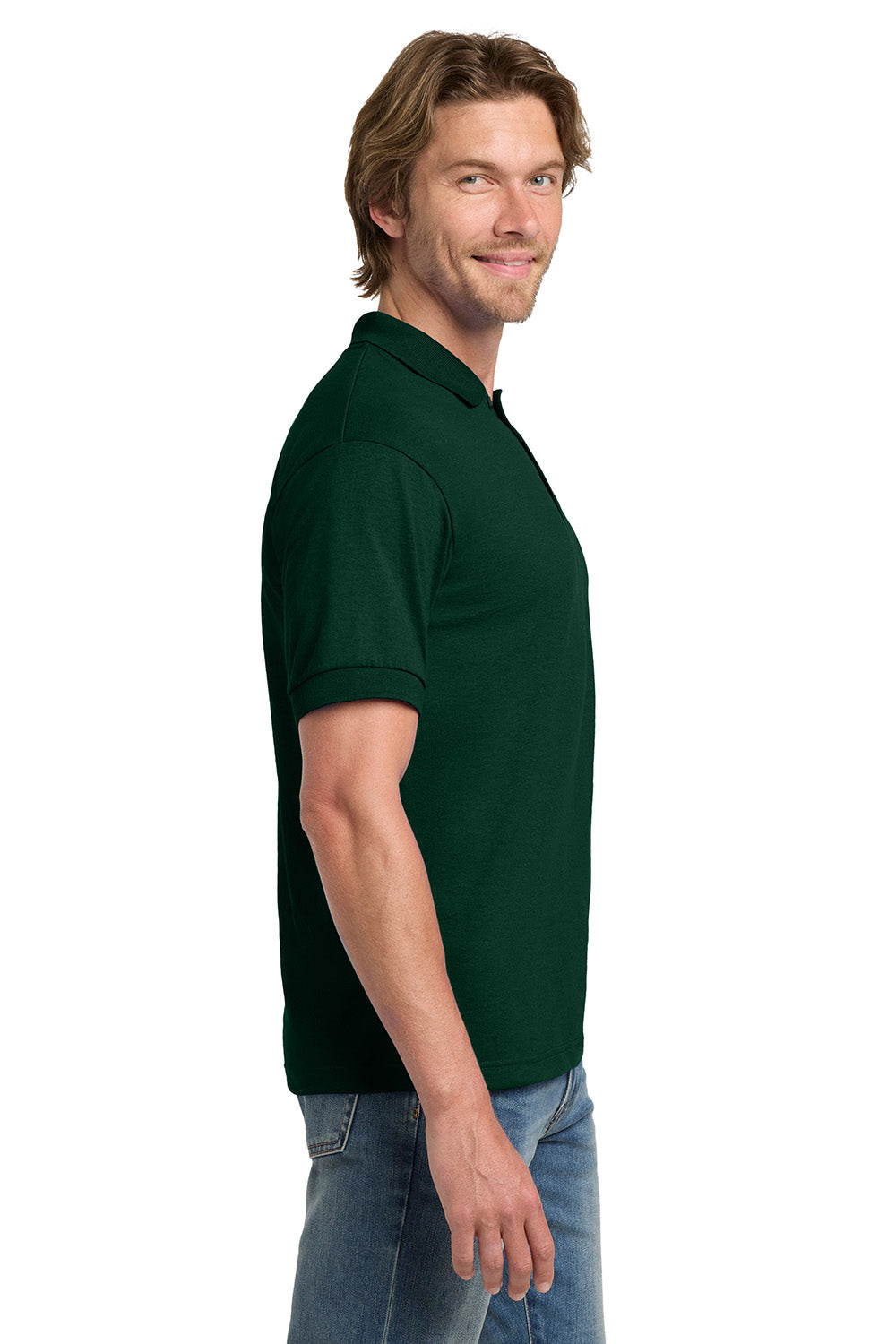 Gildan 8800/G880 Mens DryBlend Moisture Wicking Short Sleeve Polo Shirt Forest Green Model Side