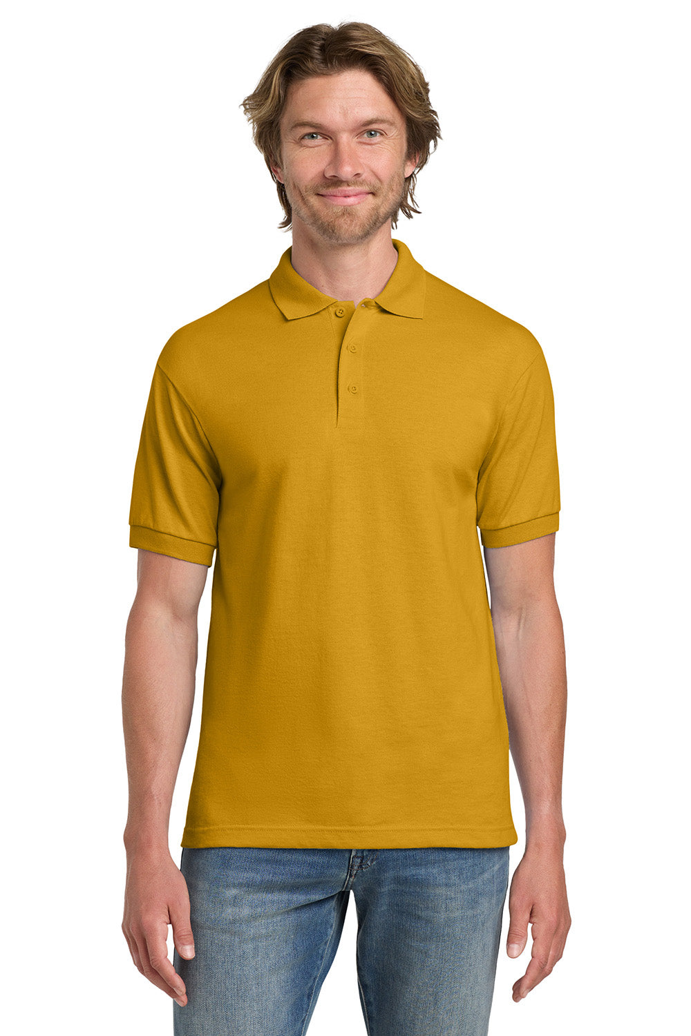 Gildan 8800/G880 Mens DryBlend Moisture Wicking Short Sleeve Polo Shirt Gold Model Front