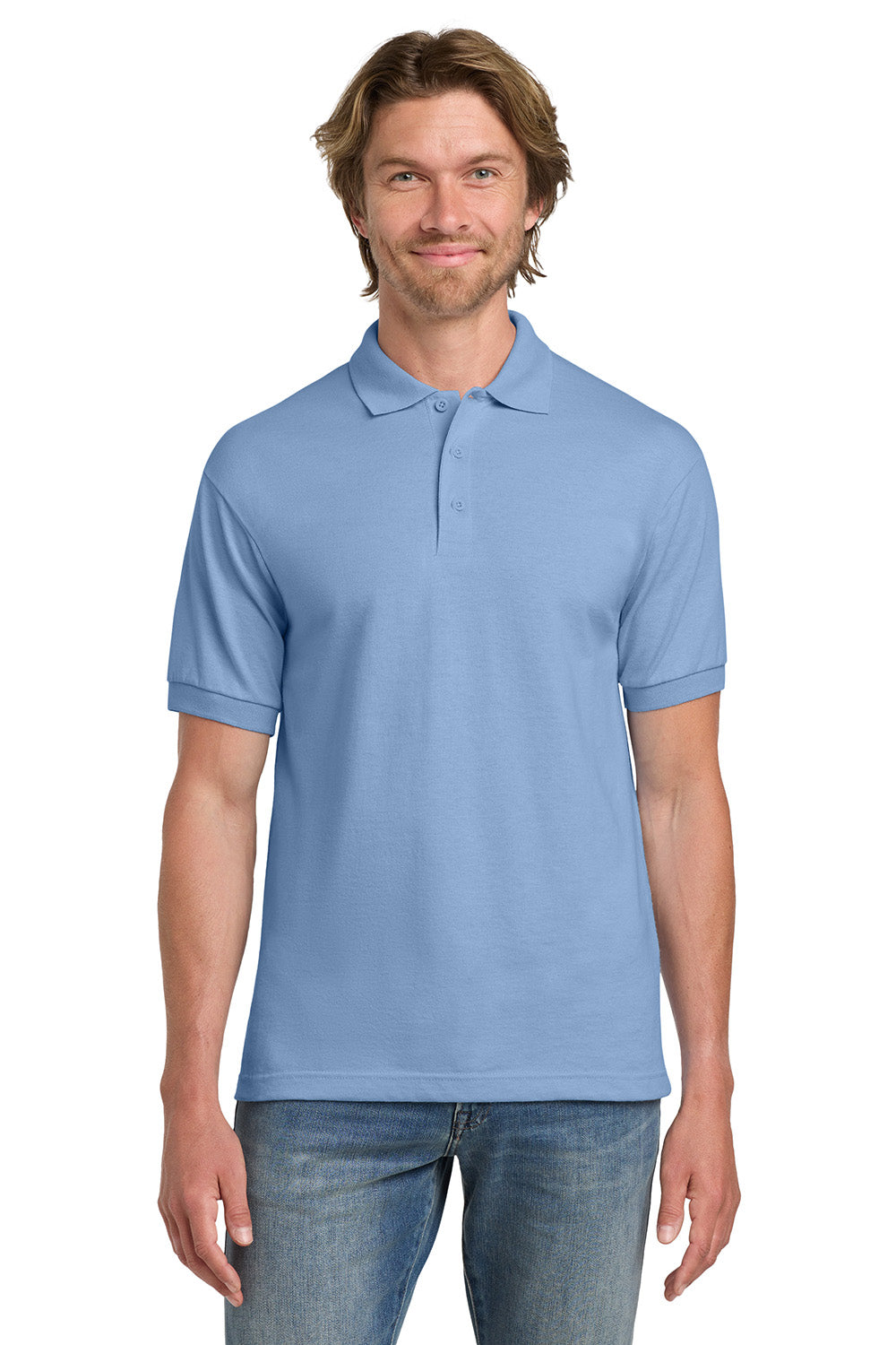 Gildan 8800/G880 Mens DryBlend Moisture Wicking Short Sleeve Polo Shirt Light Blue Model Front