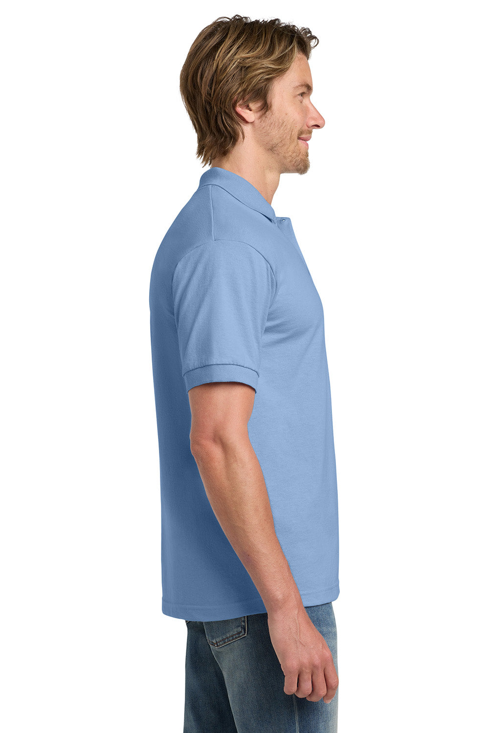 Gildan 8800/G880 Mens DryBlend Moisture Wicking Short Sleeve Polo Shirt Light Blue Model Side