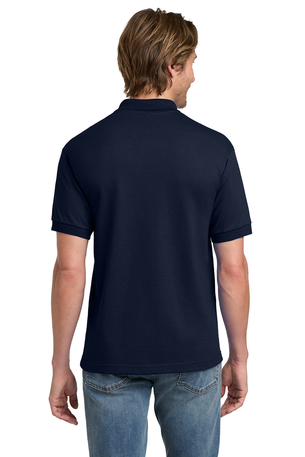 Gildan 8800/G880 Mens DryBlend Moisture Wicking Short Sleeve Polo Shirt Navy Blue Model Back