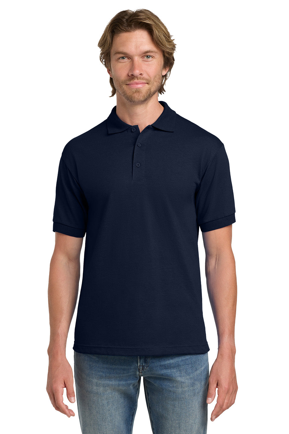 Gildan 8800/G880 Mens DryBlend Moisture Wicking Short Sleeve Polo Shirt Navy Blue Model Front