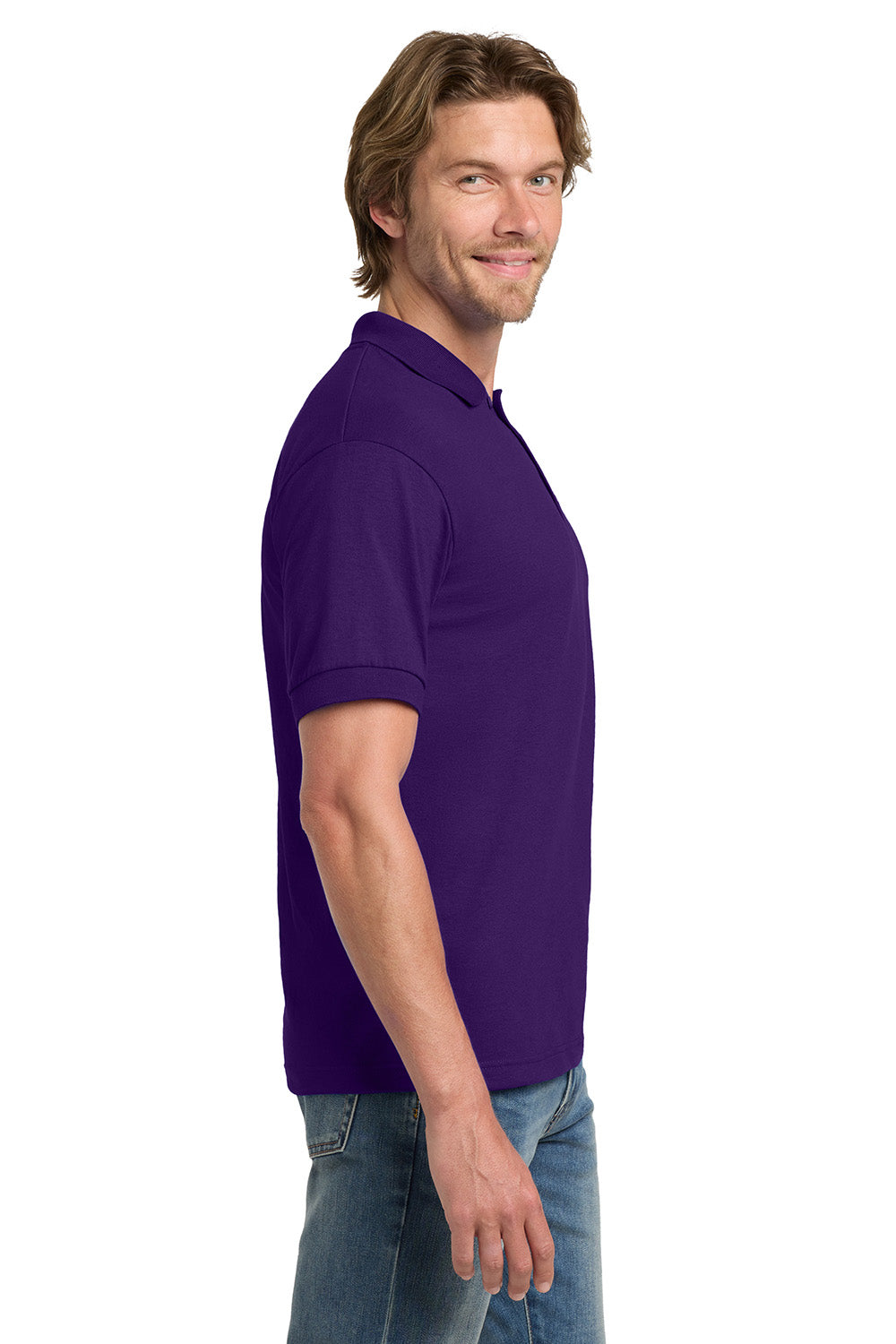 Gildan 8800/G880 Mens DryBlend Moisture Wicking Short Sleeve Polo Shirt Purple Model Side