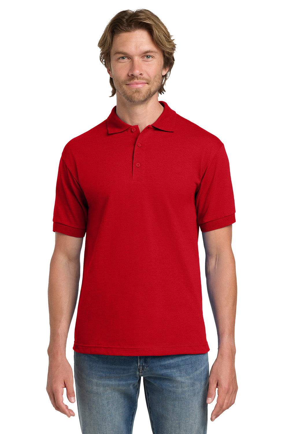 Gildan 8800/G880 Mens DryBlend Moisture Wicking Short Sleeve Polo Shirt Red Model Front