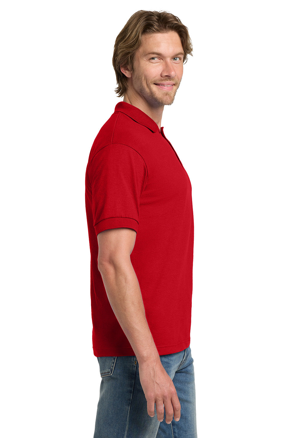 Gildan 8800/G880 Mens DryBlend Moisture Wicking Short Sleeve Polo Shirt Red Model Side