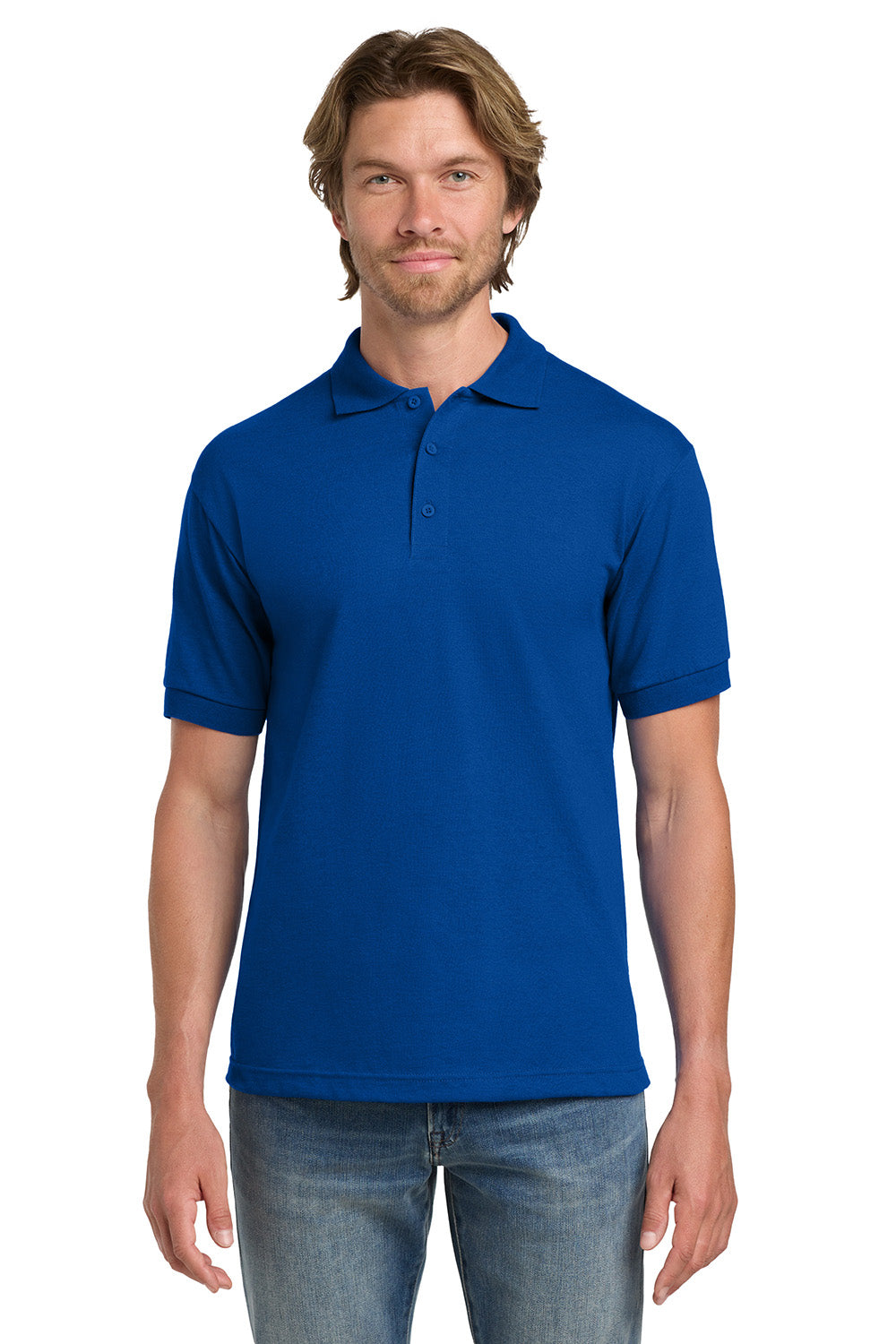 Gildan 8800/G880 Mens DryBlend Moisture Wicking Short Sleeve Polo Shirt Royal Blue Model Front