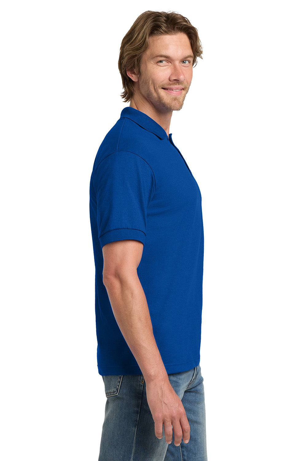 Gildan 8800/G880 Mens DryBlend Moisture Wicking Short Sleeve Polo Shirt Royal Blue Model Side