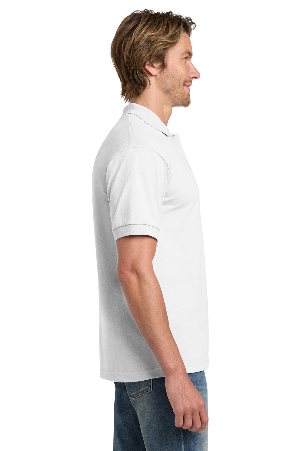 Gildan 8800/G880 Mens DryBlend Moisture Wicking Short Sleeve Polo Shirt White Model Side