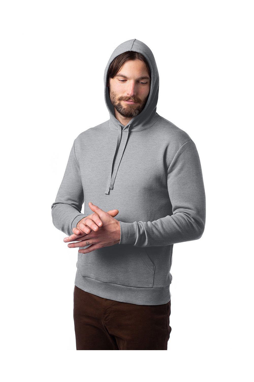 Alternative 8804PF Mens Eco Cozy Fleece Hooded Sweatshirt Hoodie Heather Grey Model 3Q