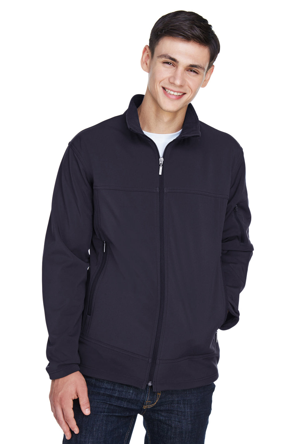 North End 88099 Mens Performance Water Resistant Full Zip Jacket Midnight Navy Blue Model Front