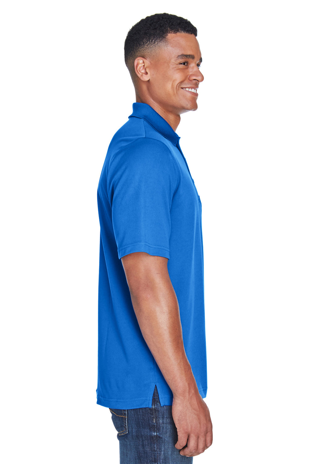 Core 365 88181P Mens Origin Performance Moisture Wicking Short Sleeve Polo Shirt w/ Pocket True Royal Blue Model Side