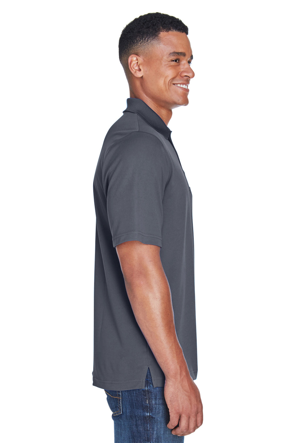 Core 365 88181P Mens Origin Performance Moisture Wicking Short Sleeve Polo Shirt w/ Pocket Carbon Grey Model Side