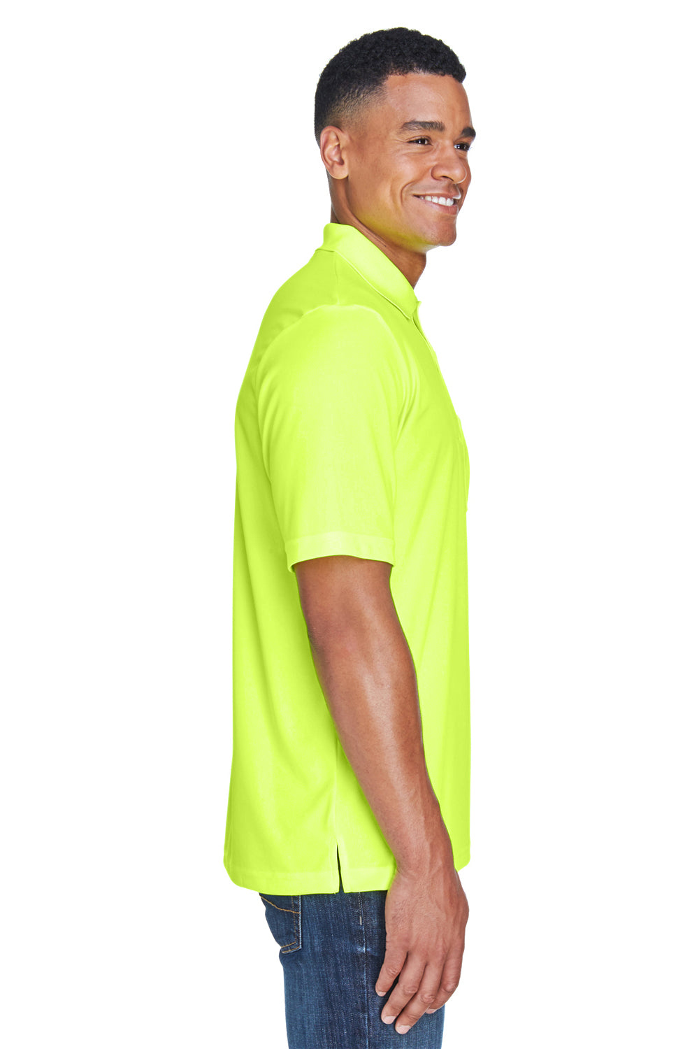 Core 365 88181P Mens Origin Performance Moisture Wicking Short Sleeve Polo Shirt w/ Pocket Safety Yellow Model Side