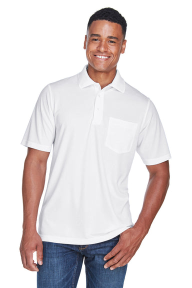 Core 365 88181P Mens Origin Performance Moisture Wicking Short Sleeve Polo Shirt w/ Pocket White Model Front