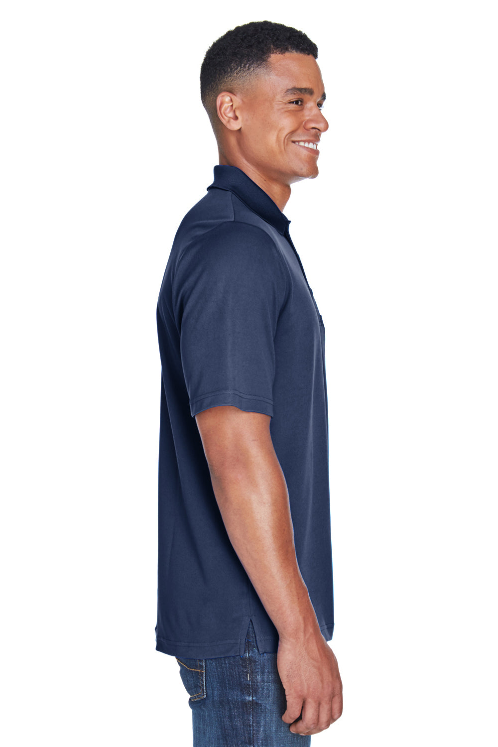 Core 365 88181P Mens Origin Performance Moisture Wicking Short Sleeve Polo Shirt w/ Pocket Classic Navy Blue Model Side