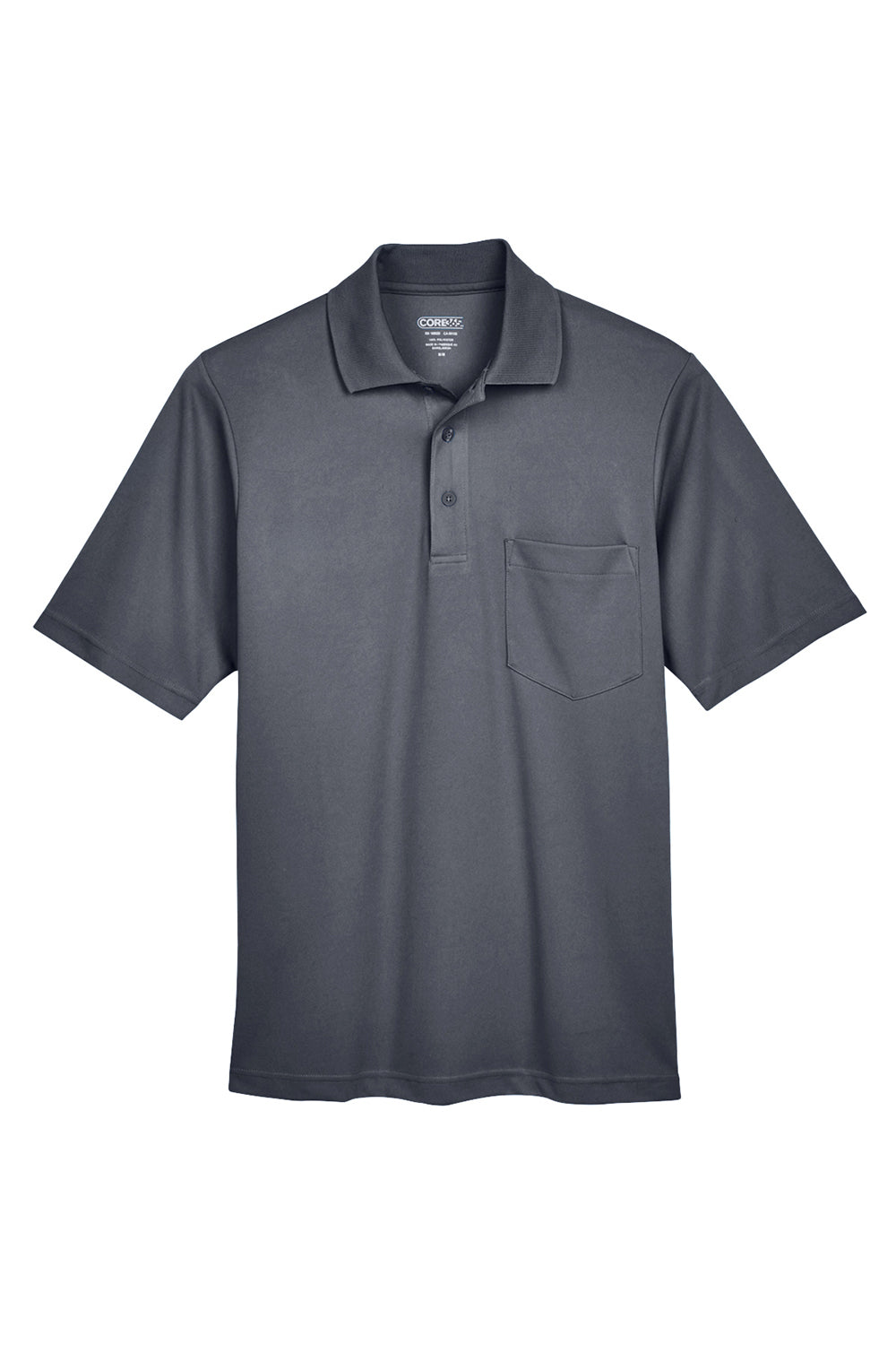 Core 365 88181P Mens Origin Performance Moisture Wicking Short Sleeve Polo Shirt w/ Pocket Carbon Grey Flat Front